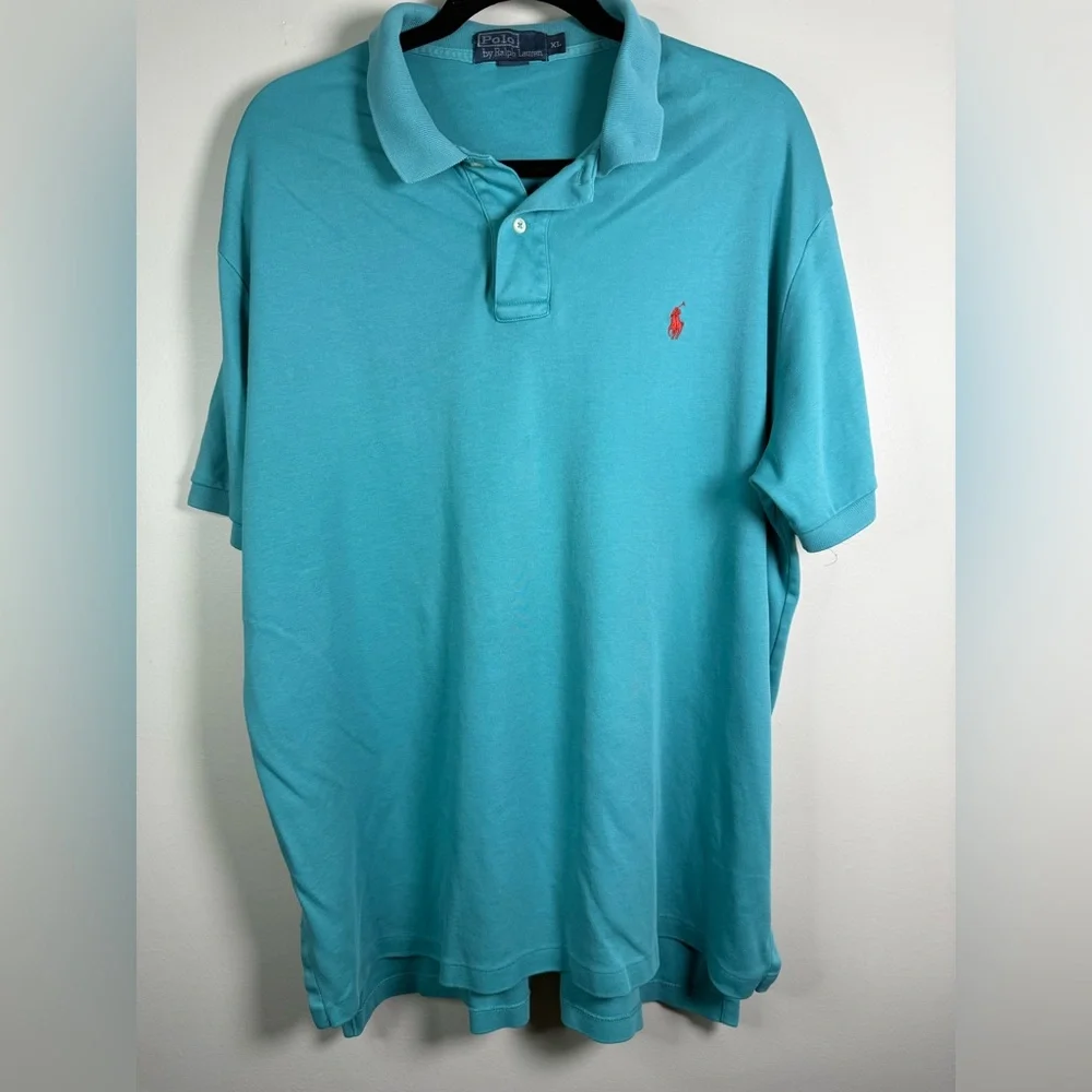 Polo Ralph Lauren Mens XL Shirt Teal Aqua Blue Short Sleeve Preppy Vintage‎